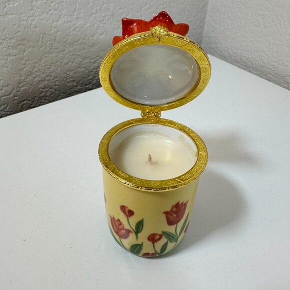 VTG Bombay Co Porcelain Victorian Floral Tulip Trinket Box Hinged Lid w/ Candle - Picture 3 of 9